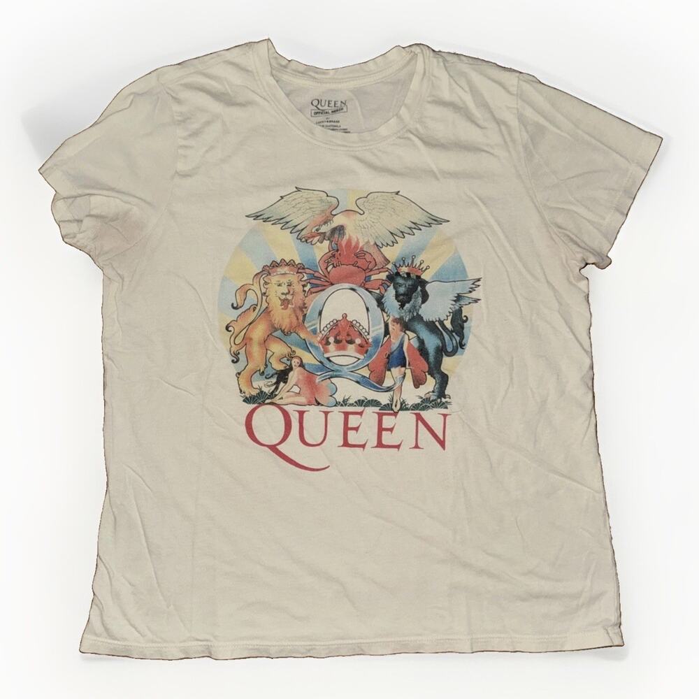 Lucky Brand Queen Band T-Shirt Cream Large 19x23